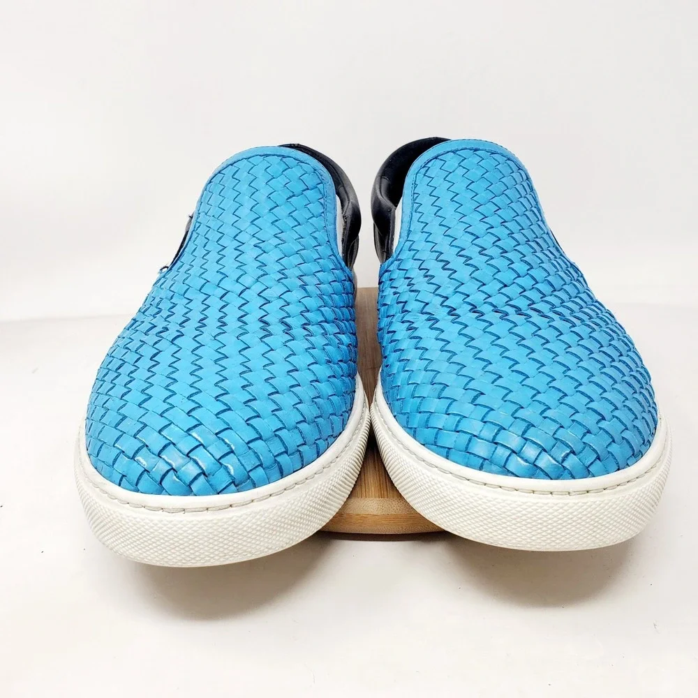 Dsquared2 Shoes Mens 45 Blue Woven Black Leather‎ Slip On Casual Sneaker